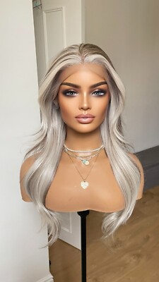 Dunkle aschbraune Perücke mit platinblonden Highlights Mix 16 cm Kunstfaserperücke