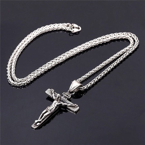 Men Charm Jewelry Stainless Steel Crucifix Jesus Cross Pendant Chain Necklace US - Picture 5 of 10