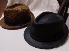 Lot of Two 2 Fedora Hats for men, 1 Brown S/M and 1 Black M/L, Gently Used