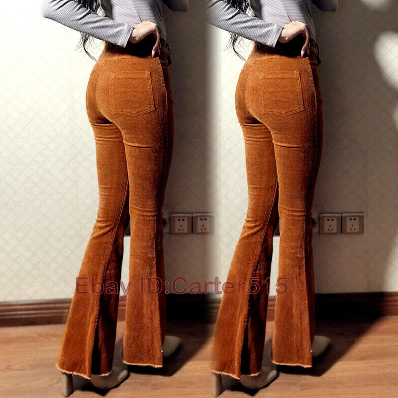 Women's Corduroy High-Waist Flared Pants Casual Slim Fit Long