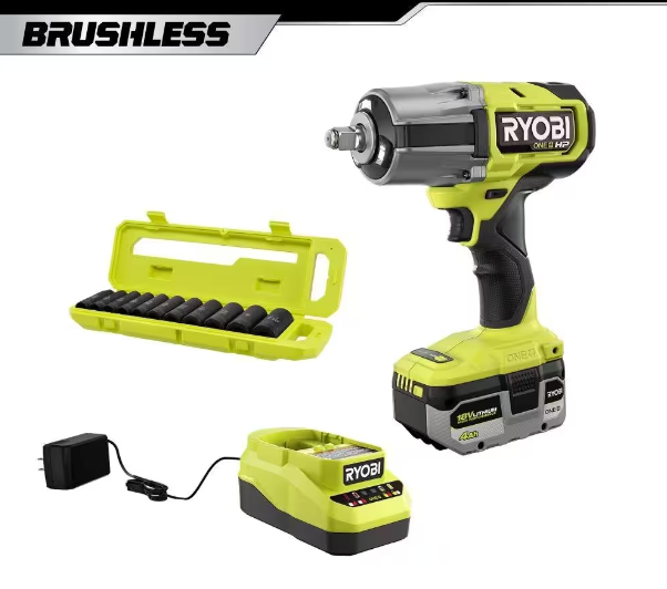 RYOBI Impact Wrench Kit 1/2" High Torque w/ Socket Set 18V Brushless