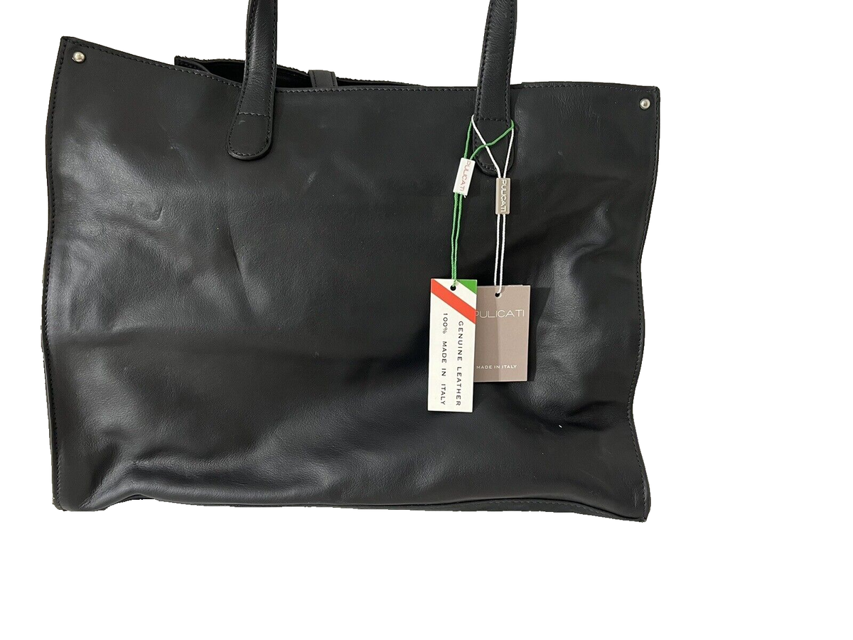PULICATI Large Black Italian cowhide leather slouchy tote