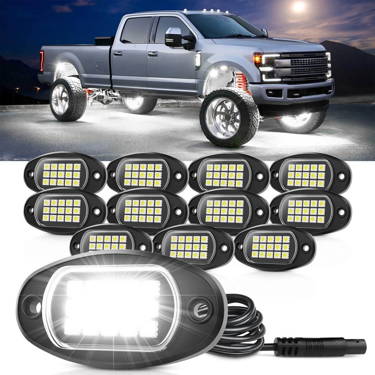 MICTUNING 12 Pods Pure White Rock Lights – High Brightness LED Underbody Kit, 3840LM