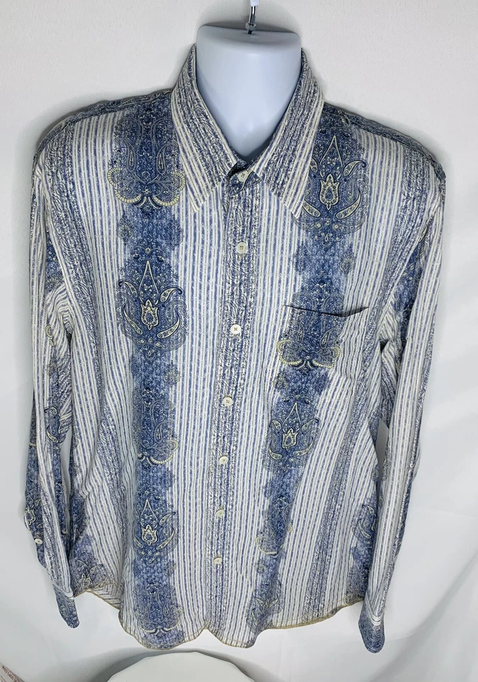 Camisa De Colección Indigo Palms Tommy Bahama RARA Estampado Paisley Algodón Punto Grande Dobladillo Foto 2 de 4