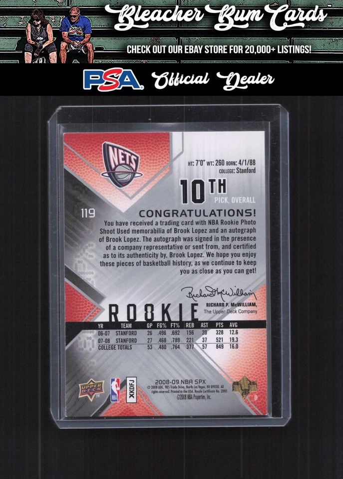 2008-09 SPx 119 Brook Lopez Home Rookie Triple Patch Auto #/99 - Image 2 of 2