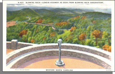 E5765: Blowing Rock Observatory, Lenoir Highway, NC - 1940's Linen Postcard!