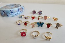 Lot Of 17 Kids Costume Dress Up Rings Girls Children with Zipper Pouch