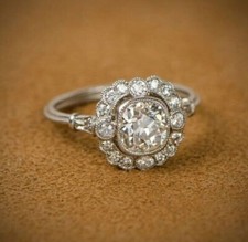 Halo Antique 1.30 CT White Cushion Cut CZ Art Deco Engagement Ring in 925 Silver