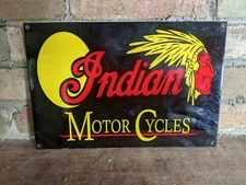 OLD VINTAGE INDIAN MOTORCYCLE PORCELAIN DEALERSHIP SIGN 12" X 8" BLACK!!