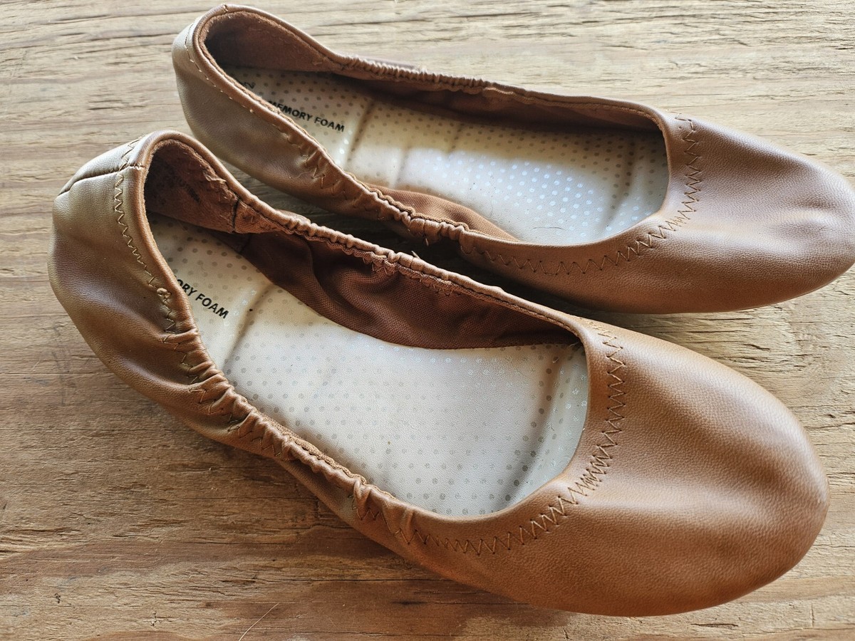 Faded Glory Women Size 8.5 Brown Faux Leather Memory Foam Ballet Flats |  eBay