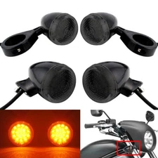4x Motorcycle LED Turn Signal Light Fork Clamp Universal  Front Rear Black 41mm