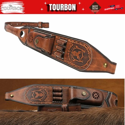 Hunting Retro Leather Rifle Sling Gun Ammo Carrier Strap w/Pocket Knife Sheath