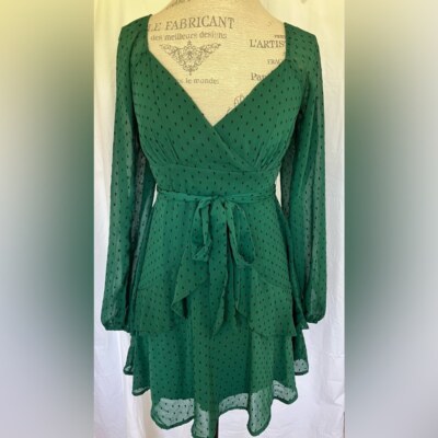 Trixxi Womens Balloon Sleeve Wrap Dress in Emerald Swiss Dot Sz 11 | eBay Trixxi Womens Balloon Sleeve Wrap Dress in Emerald Swiss Dot Sz 11 | eBay