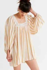 Urban Outfitters UO May Crochet Swing Mini Dress Striped Balloon Sleeve M 252236