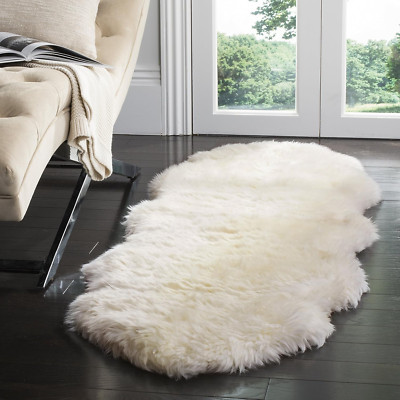Handmade Sheep Skin Runner Rug 2' x 9' - Natural & White, 3.4-Inch Thick