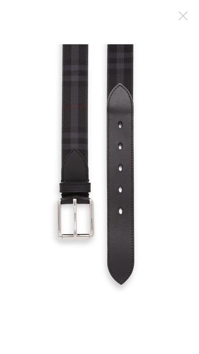 New Authentic Burberry Men Belt Nova Check Plaid Black Canvas
