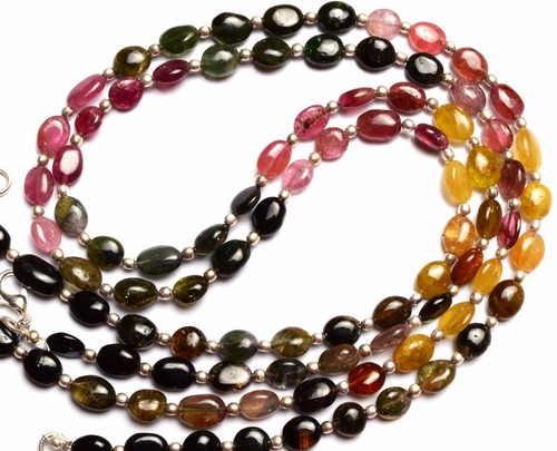 Natural Gem Multicolor Tourmaline Smooth Nugget Beads Super Quality Necklace 19" - Picture 3 of 4
