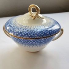 Antique 1880 Royal Worcester ceramic blue white gilt 14cm tureen pot Victorian