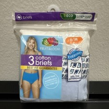Women  s Fruit Of The Loom Cotton Briefs 3 Pack, Size 6 / Medium NEW
