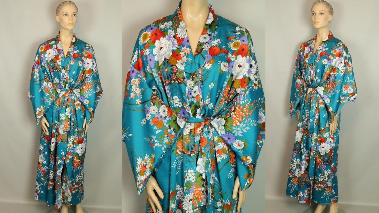 Slør kompromis vedholdende Vtg Made in Japan Dynasty Bold Floral Kimono Dressing Gown Robe Coat OS |  eBay