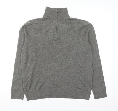 Moss Herren grau Wollmischung 1/2 Reißverschluss hochgeschlossen Pullover Größe L