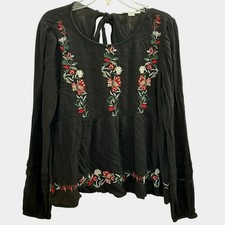 ¡American Eagle Floral Bordado Manga Larga Corbata Trasera! Blusa Peasant Boho XS S