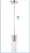 Modern Chrome Hanging Pendant Light with LED Bulb and Bubble Crystal for Kitchen