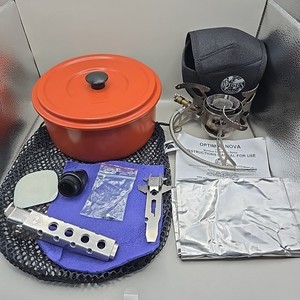 Optimus Camping Cook Set- Nova Stove, Storage Bags, Red Pan And Lid, Handle