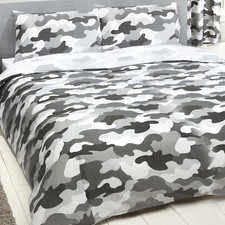 ARMY CAMOUFLAGE GREY DOUBLE DUVET COVER PILLOWCASE SET BOYS CAMO