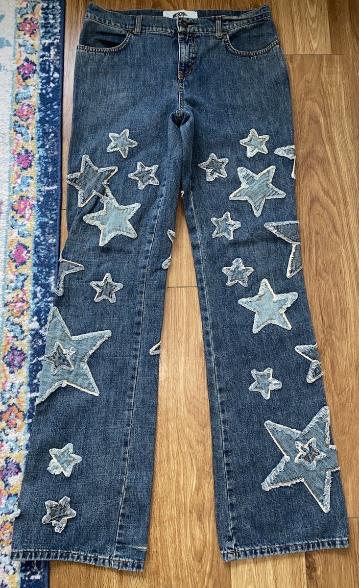 Vintage Moschino Vintage Star Patch Denim Donna Jeans Size 30x34