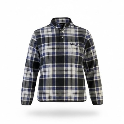 Chaps Fleece Pullover Jacket Men s Sz Large Plaid 1/4 Button Up Black Blue Gray