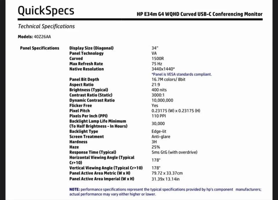 HP E34m G4 WQHD Curved USB-C Conferencing Monitor Brand New In Box - Image 4 of 4