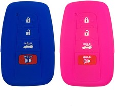 2Pcs Silicone Smart 4button Key Case Fob Skin Cover Protector Color: Blue Rose