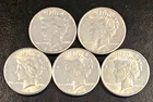 Gorgeous Lot of 5 1924 S Peace Dollars, Exceptional Luster, CH/AU/BU Set