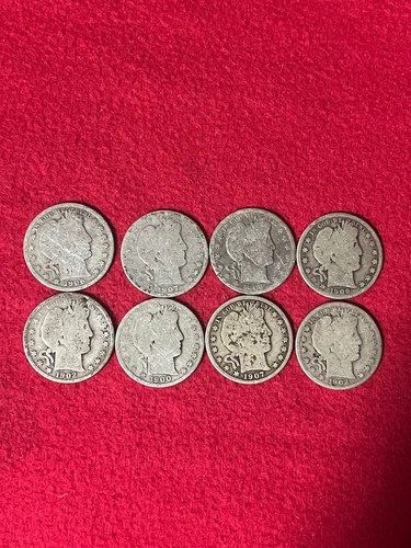 US Barber Half Dollars -  8 Coins   - Fine Silver - Nice Detail - Eagle Reverse
