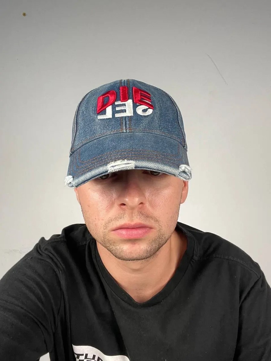 Vintage Diesel Big Logo Denim Jeans Cap Hats Y2K Men One Size Blue