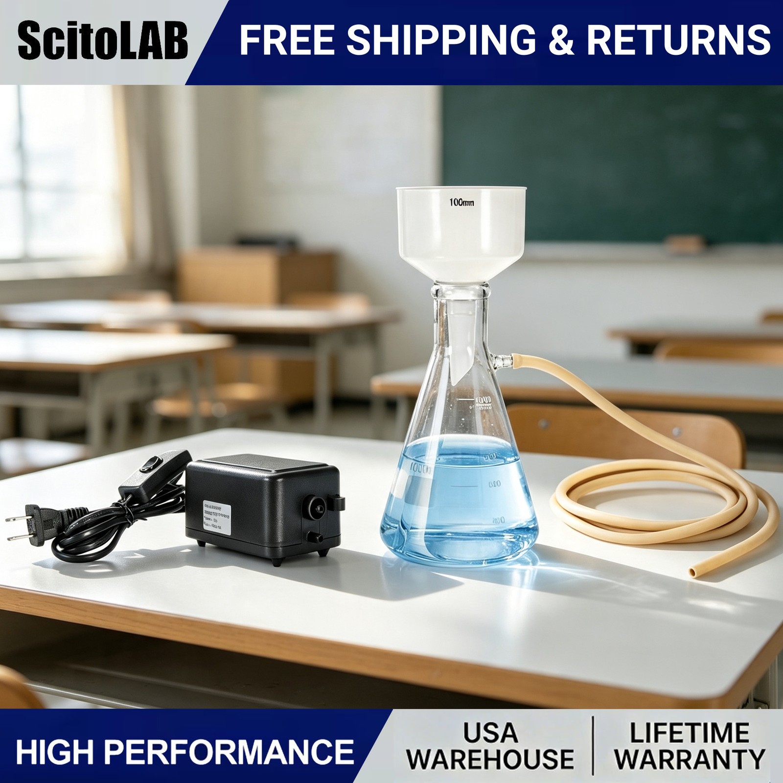Lab Vacuum Pump 1000mL Lab Vacuum Filtration Lab Buchner Filter Funnel flask Set