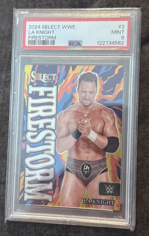 2024 Panini Select WWE LA Knight Firestorm Case Hit PSA 9. Card #2. SP.