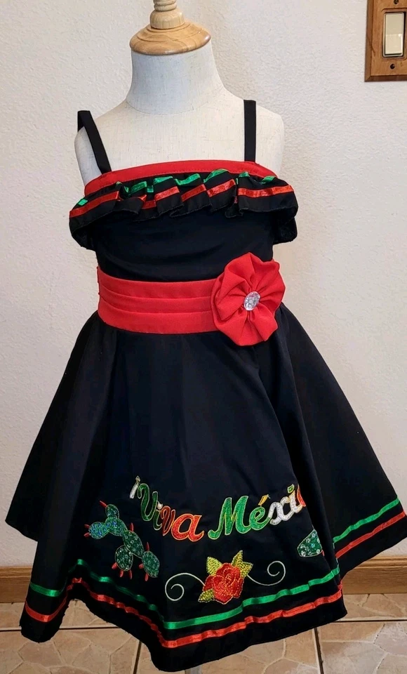 Vestido Niñas Viva México Flores Cactus Bordado Lentejuelas Foto 2 de 4
