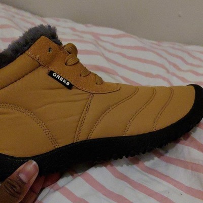 GREKS Tan Faux Fur Lined Lace Up Comfort Flat Winter Boots Rubber Outsole Ankle
