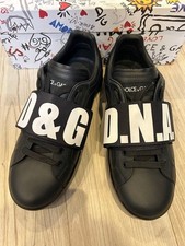 Dolce&Gabbana Men 8.5US D&G D.N.A. Logo Sneakers Black White Luxury Casual Italy