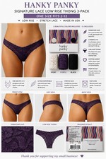 Hanky Panky Signature Lace Low Rise Thong 3 Pack One Size 2-12 NWT Made USA