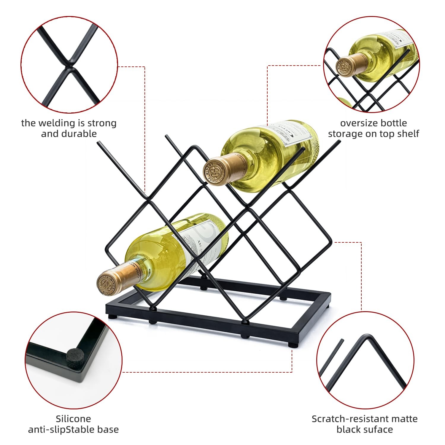 5 Bottle Metal Wine Rack Countertop Black Tabletop Wine Holder Kitchen ...