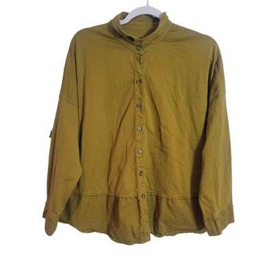 Yacco Maricard Olive Green Cotton Mandarin Collar Button Up Blouse Size 2 Large