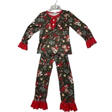 Kids Christmas Elf Pajama Set Long Sleeve Pants Ruffle Red Green 3XL 7-8T