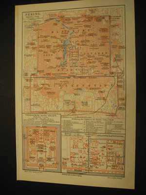 Peking  historischer Stadtplan/Karten von 1906 Antike Lithographie