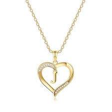 Heart Initial Necklace for Women, 14K Gold Plated Heart Pendant N