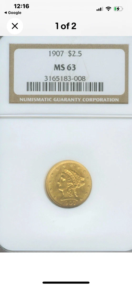 MS 63 Graded 1907 Year Quarter Eagle $2.50 US Gold Coins (Pre