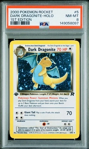 2000 Pokemon Rocket #5 Dark Dragonite Holo 1st Edition NM-MT PSA 8 !