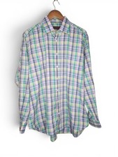 Etro Milano Plaid Dress Shirt in Blue Green P...